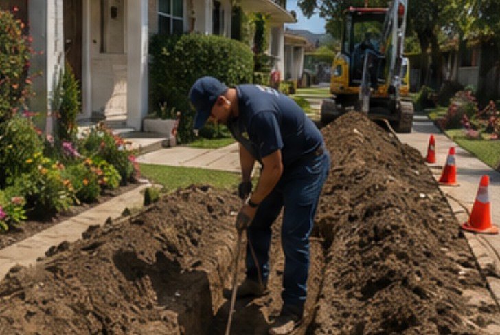 Hydro jetting a sewer line in Pasadena