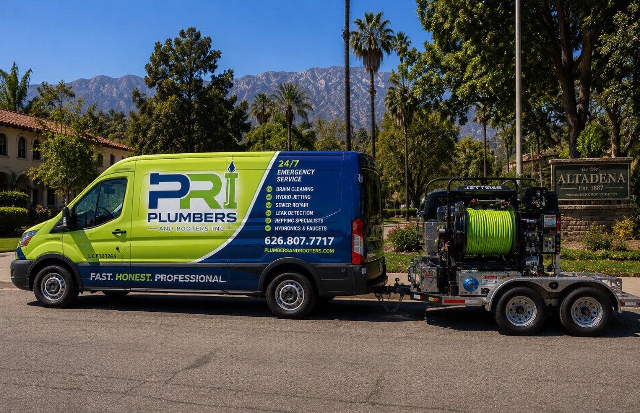 PRI Plumbers team in front of branded van in Pasadena CA